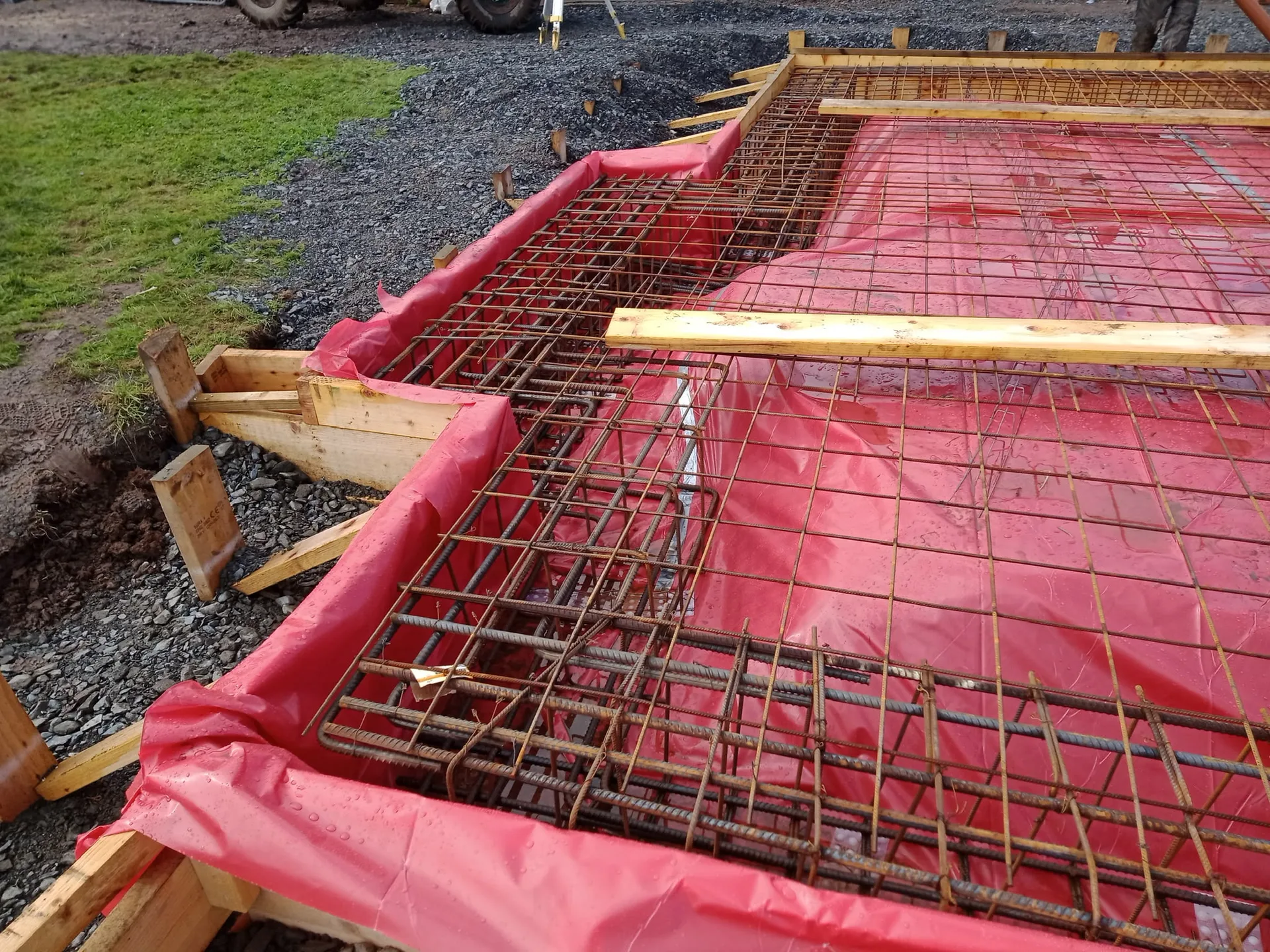 Foundation rebar mesh and formwork preparation
