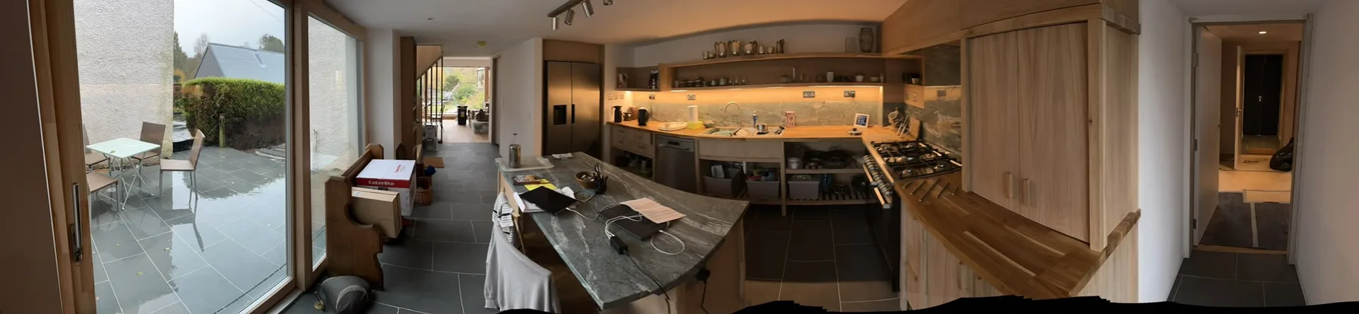 Modern open-plan kitchen and living space interior