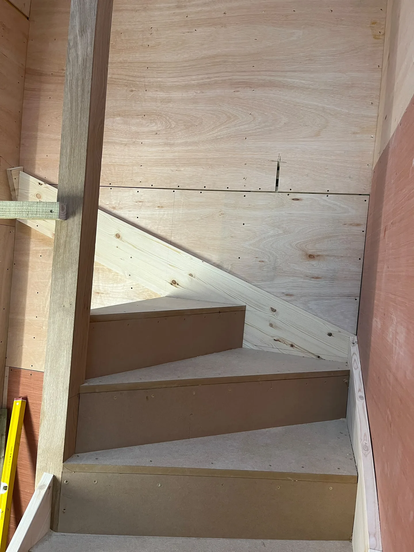 Wooden staircase frame under construction