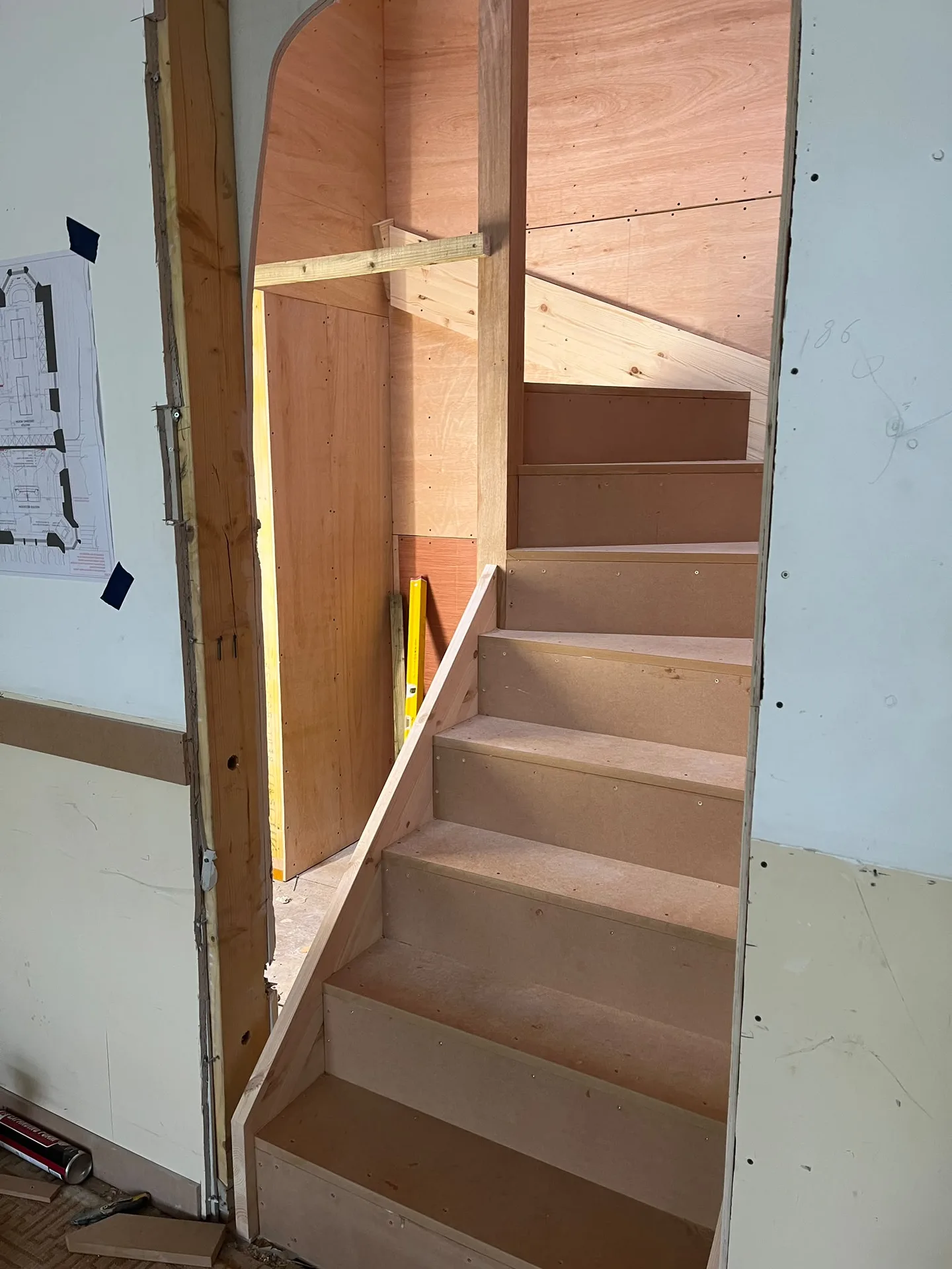 Wooden staircase under construction