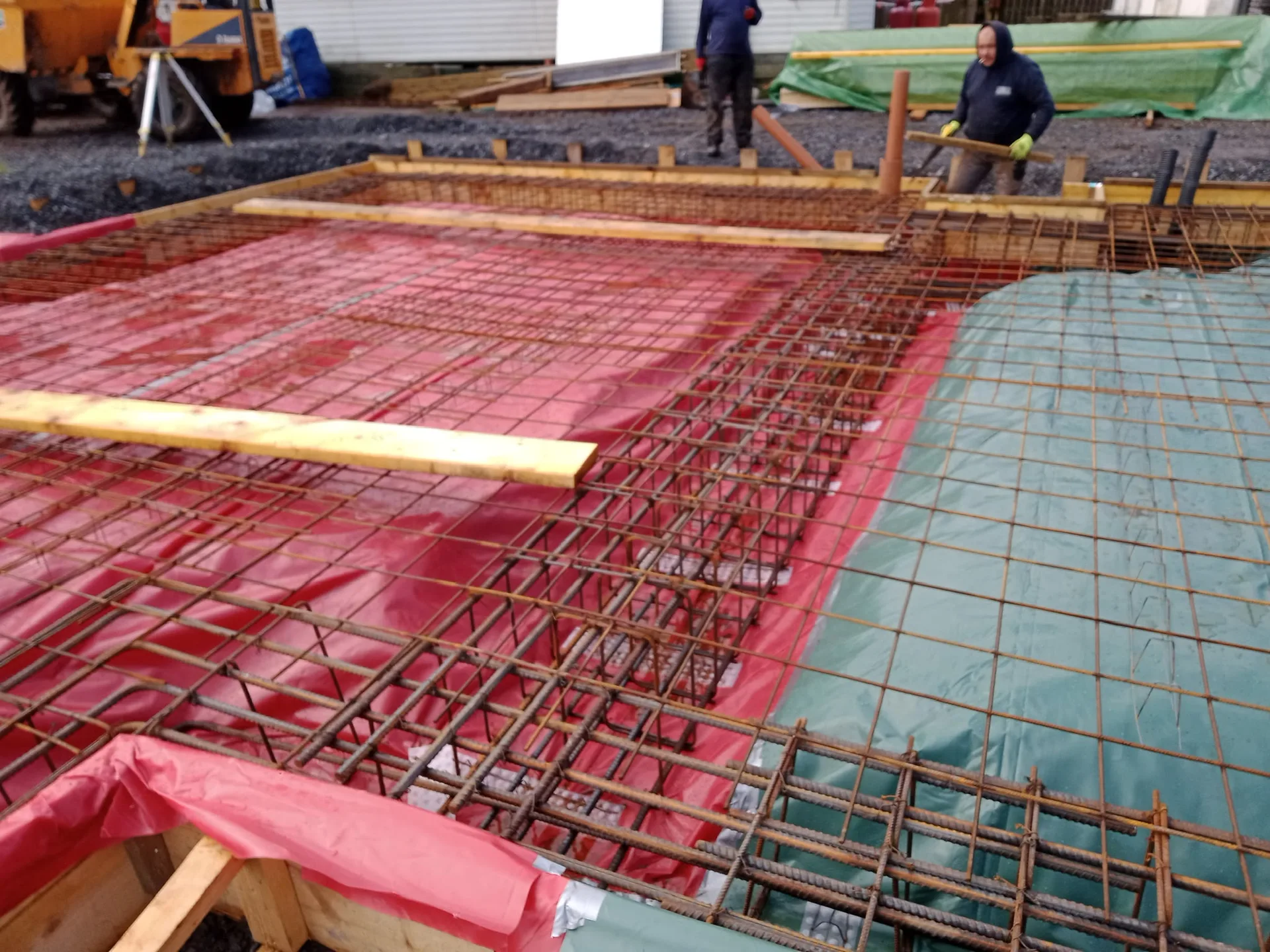 Steel reinforcement mesh foundation construction site