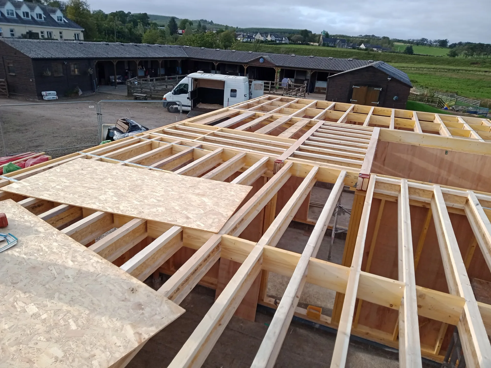 Wooden roof joists framing during construction