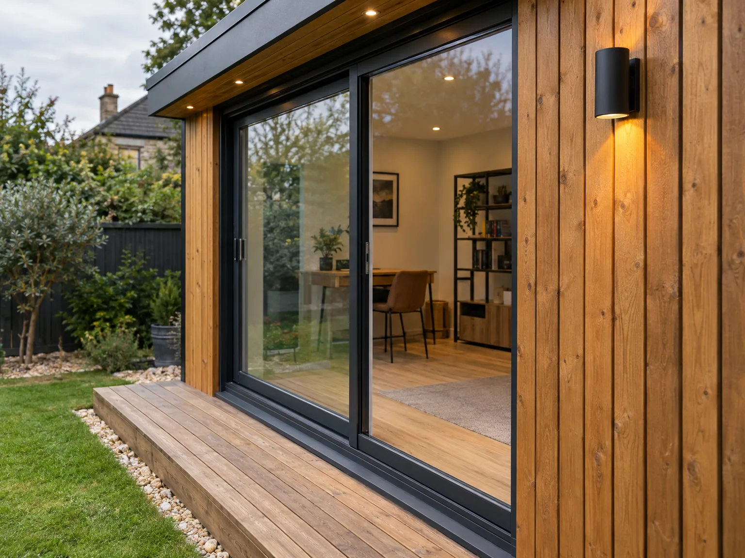 Contemporary house extension with panoramic sliding doors and bespoke timber cladding