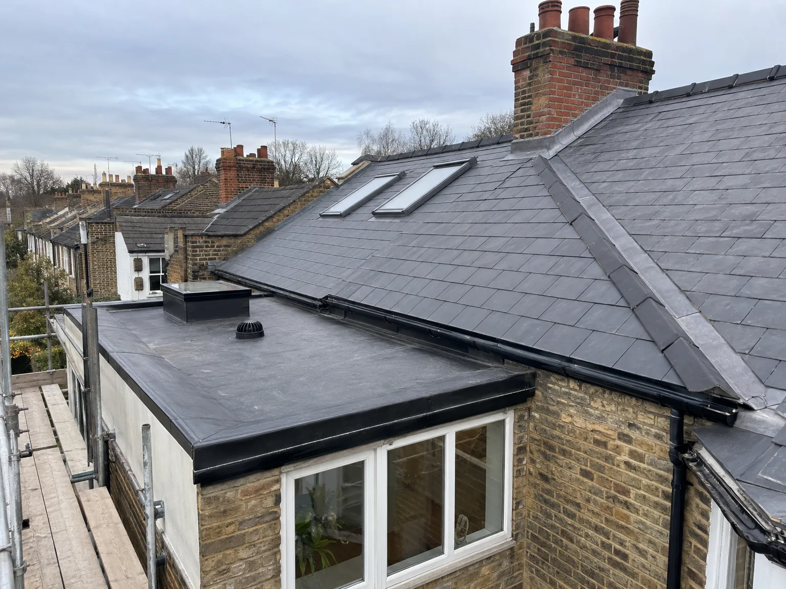Flat Roof House Extension with Loft Conversion and new slate roof